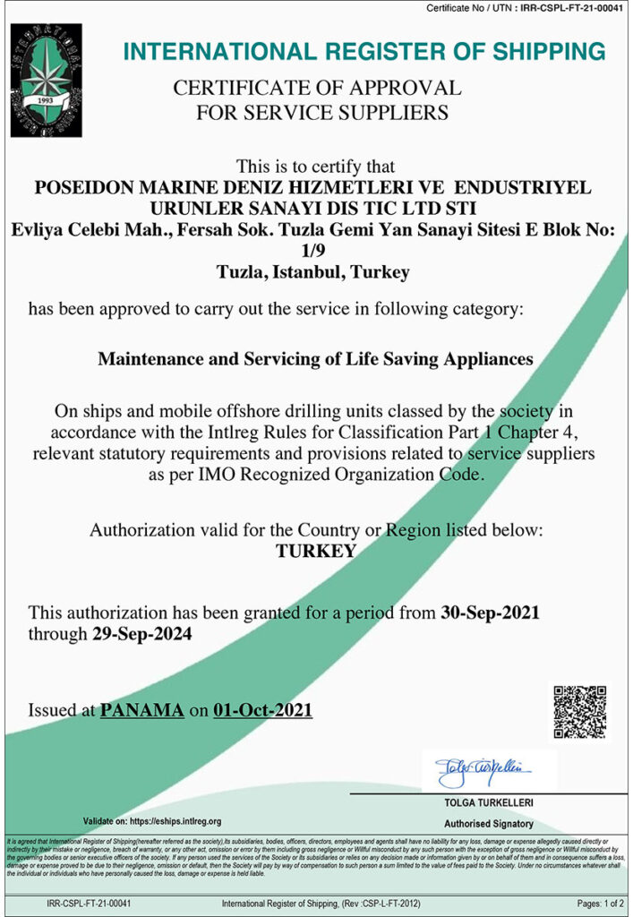 Class Certifications Poseidon Marine